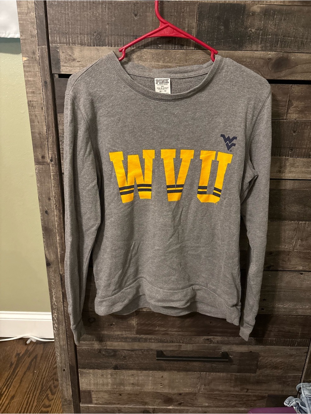 PINK Victoria's Secret Gray Crewneck with Yellow WVU Lettering